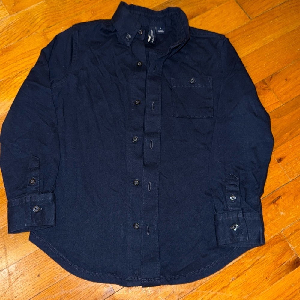 Janie & jack boys/kids navy blue long sleeve button down dress shirt size 4